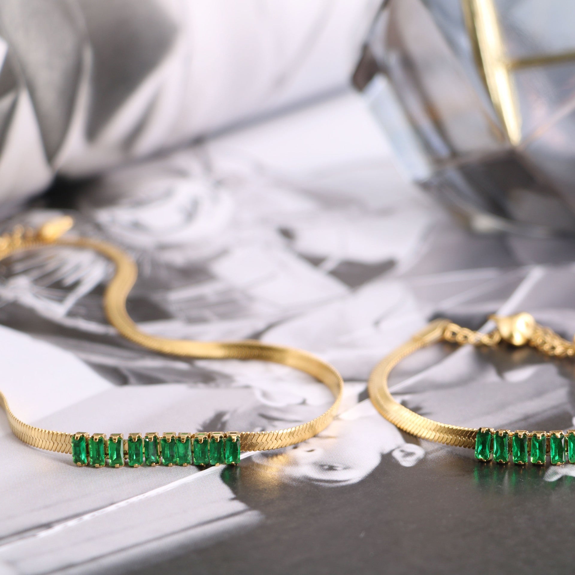 Wholesale Malachite Green Zircon Blade Chain Titanium Steel Necklaces